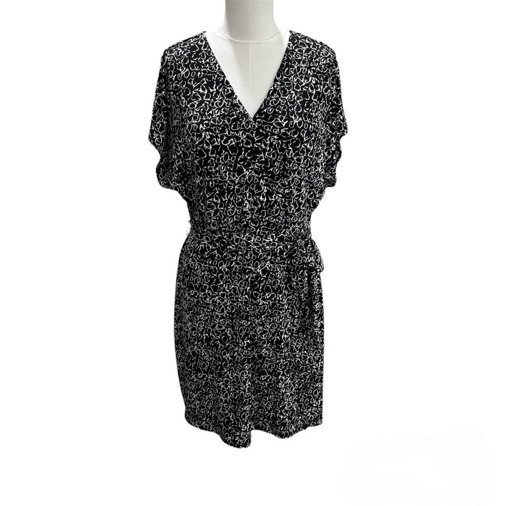 NINE WEST Flutter Sleeve Wrap Dress Black/White Print, Belted Women Size…